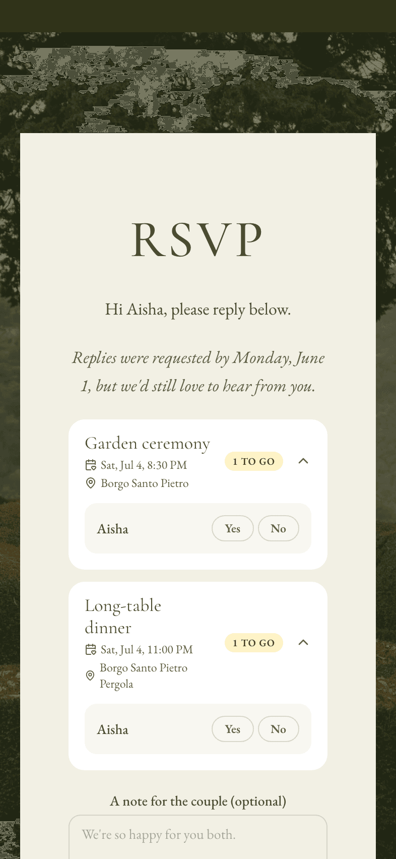 RSVP with custom questions